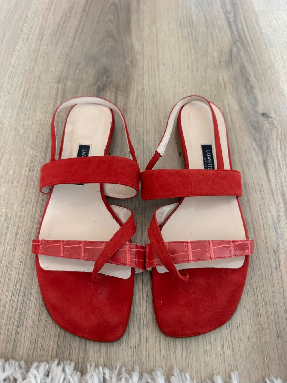 Lafayette 148 New York Red Suede Strappy Sandals